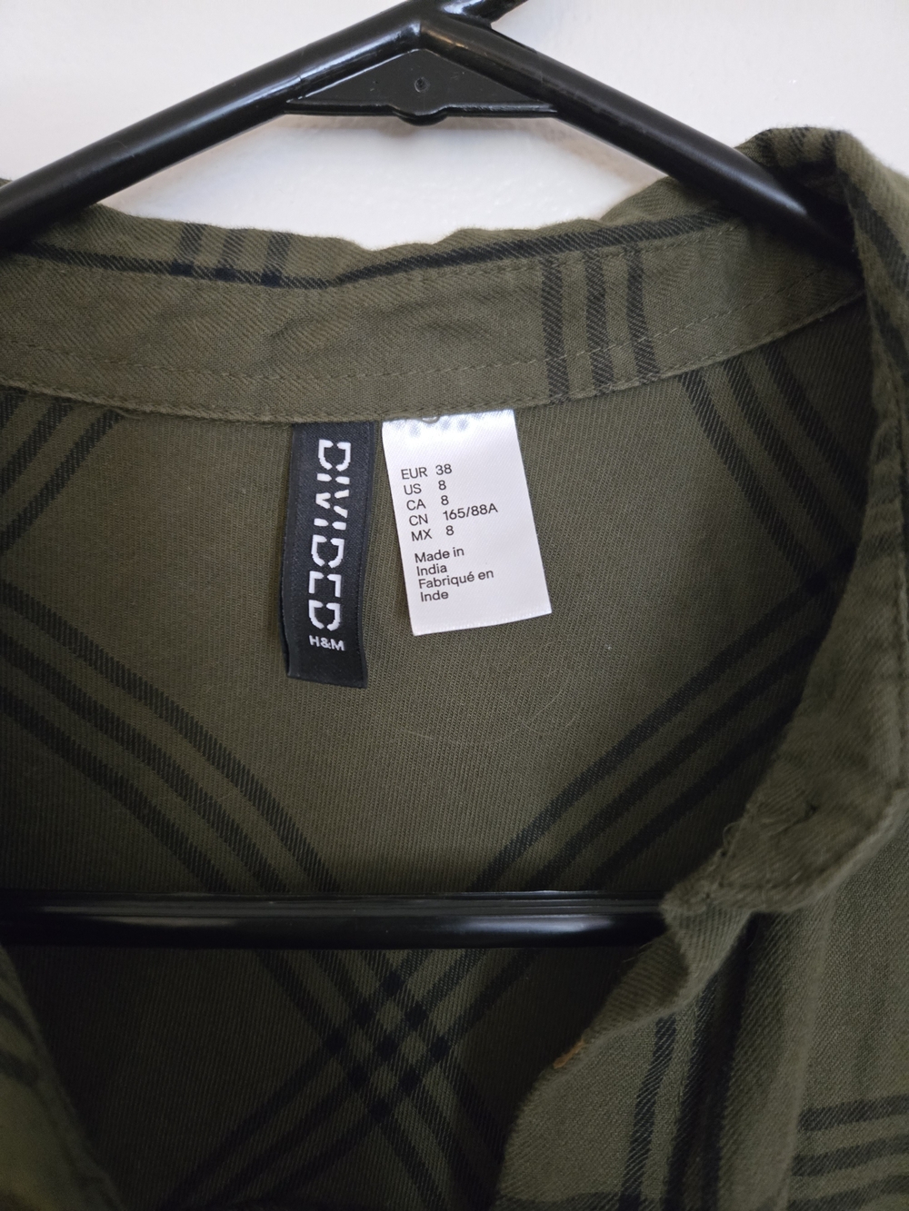 4/$15 Olive Green Plaid Button-Up Shirt Fisherman Top Women's Sz 8 Boho Casual - Picture 5 of 7